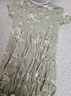 Knitworks Olive Green Floral Ruffle Kids Dress